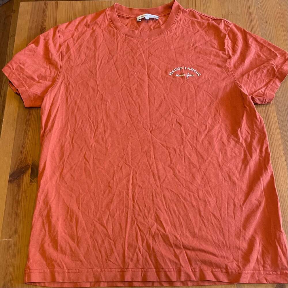 Maison Labiche Mens Savoir-Faire Embroidered Organic Cotton Orange TShirt Size M